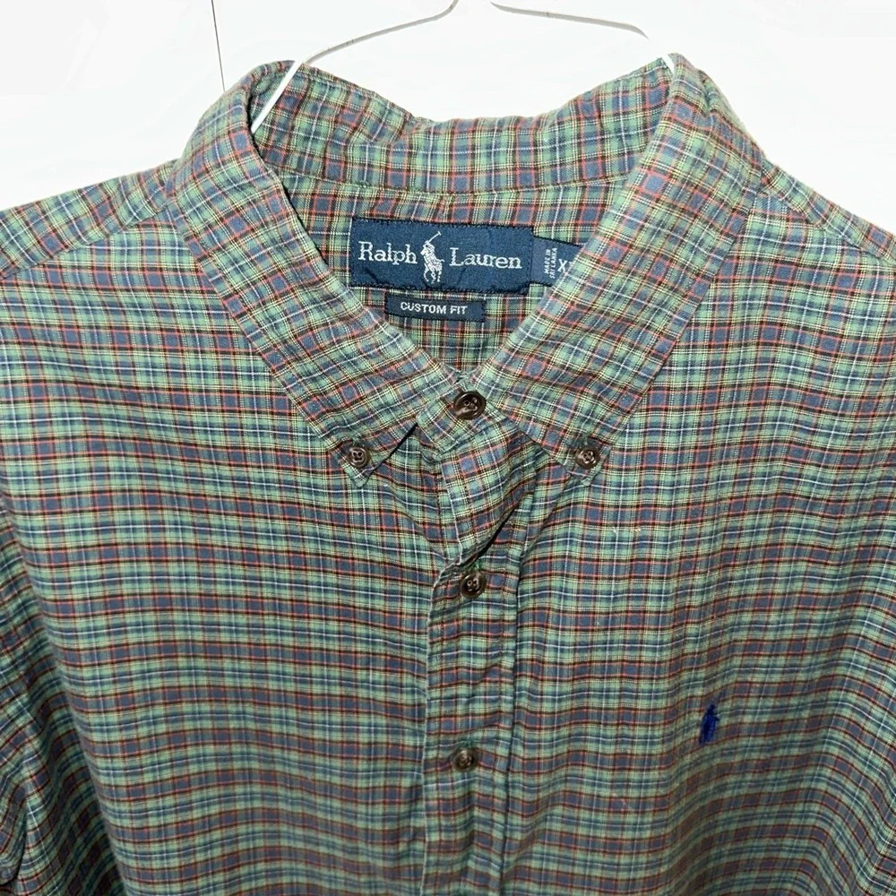 Ralph Lauren Polo Custom Fit Button Down Plaid Size XL Green Blue Red